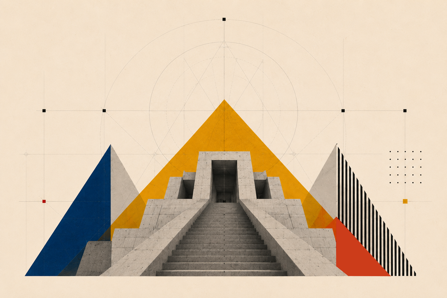 Concrete architectural forms with triangle overlay