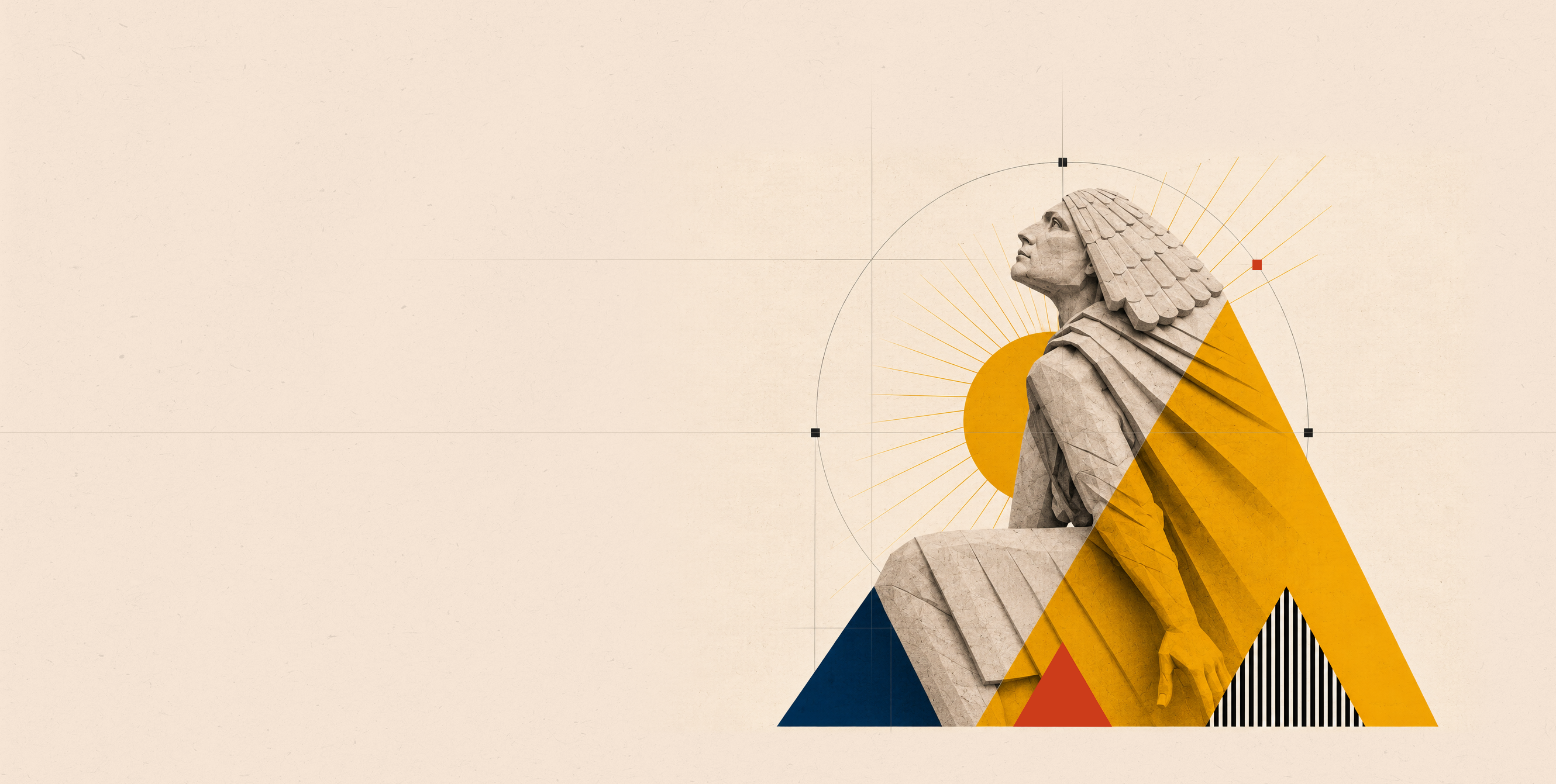 Sculptural low-poly figure with geometric triangle overlay on archival paper